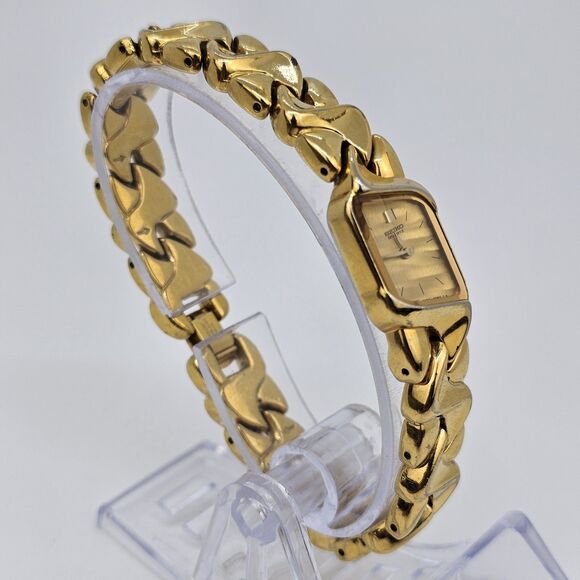 Seiko Women\'s Watch‎ 16MM Asymmetrical Gold Dial Bracelet Band 7\